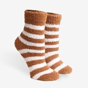 Martiza Women's Fuzzy Brown & White Striped Cozy Socks